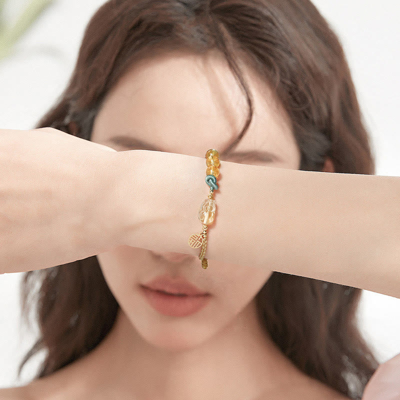 Stone of buddha Citrine PiXiu Fu Character Prosperity String Braided Bracelet