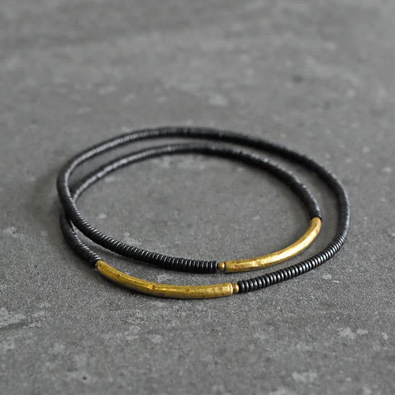 Stone of buddha Ebony Wood Copper Balance Multilayered Bracelet