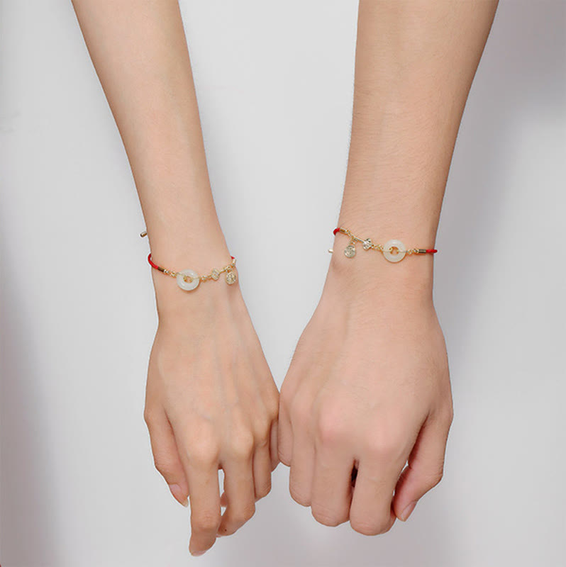 Stone of buddha 18K Gold Plated Hetian Jade Peace Buckle Fu Character Luck Red Rope Bracelet