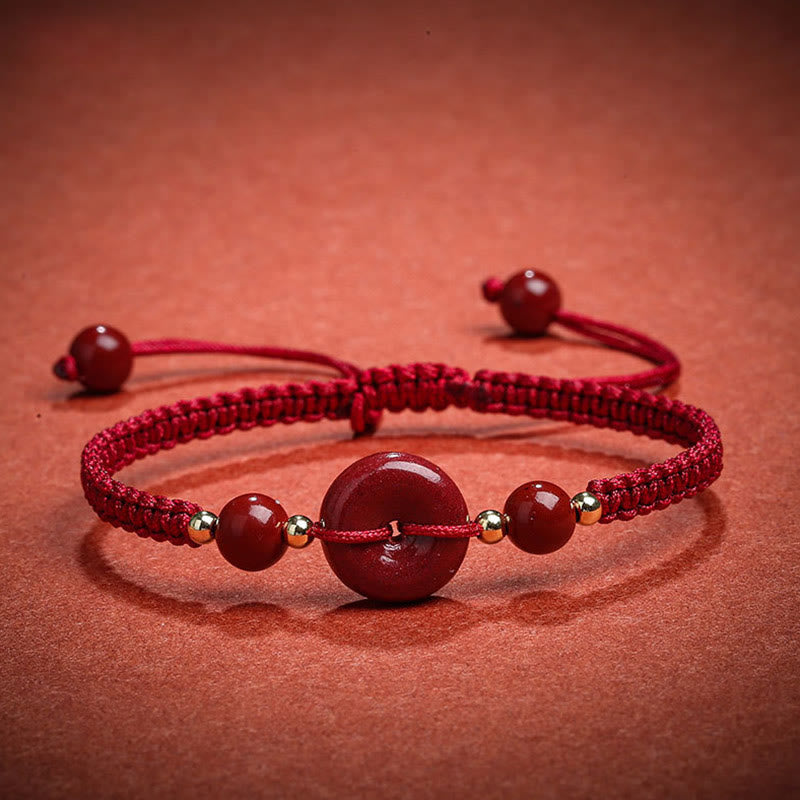 Stone of buddha Natural Cinnabar Peace Buckle Blessing String Bracelet