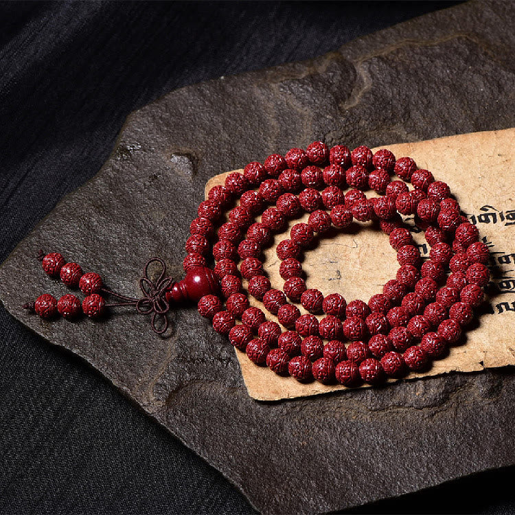 Stone of buddha 108 Mala Beads Cinnabar Om Mani Padme Hum Pattern Engraved Blessing Bracelet