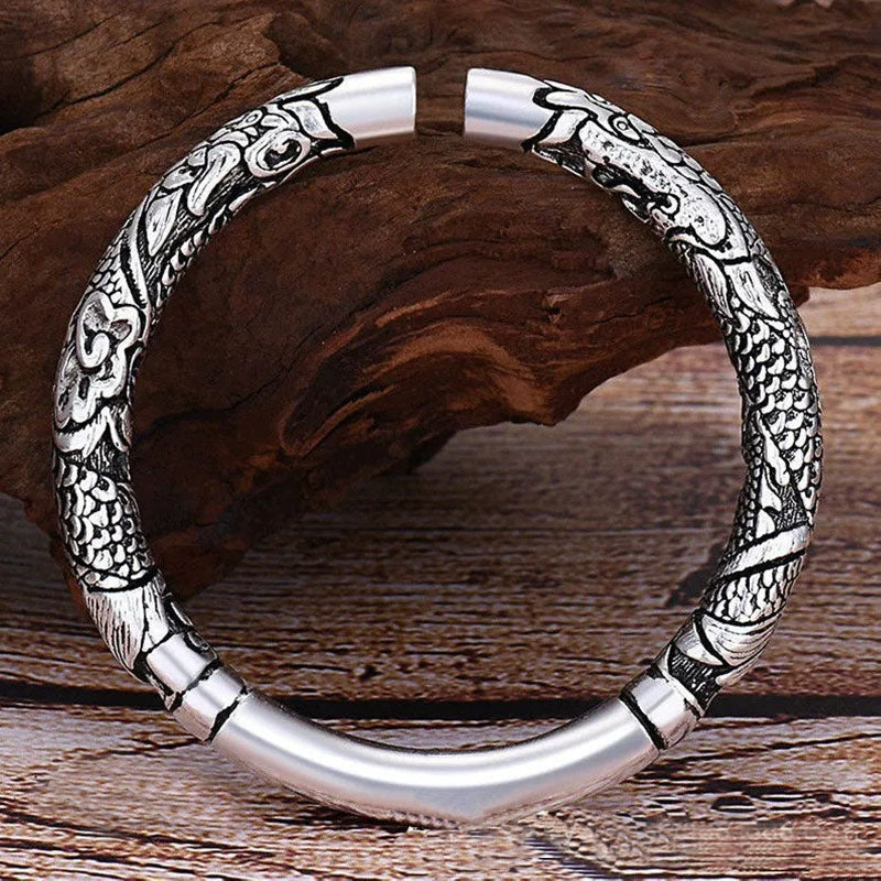 Stone of buddha Dragon Auspicious Clouds Luck Protection Bracelet Adjustable Bangle
