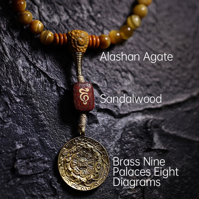 Stone of buddha 108 Mala Beads Natural Tiger Eye Copper Dorje Protection Tassel Bracelet