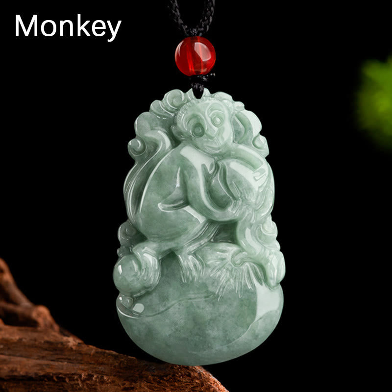 Stone of buddha Natural Green Jade 12 Chinese Zodiac Luck Prosperity Necklace Pendant
