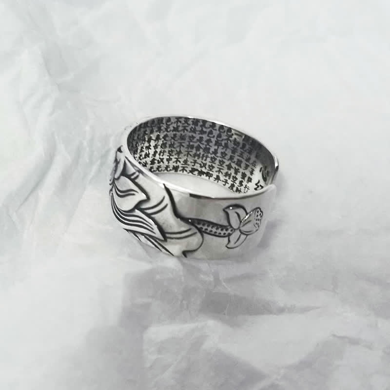 Stone of buddha 999 Sterling Silver Lotus Symbol Heart Sutra Protection Ring