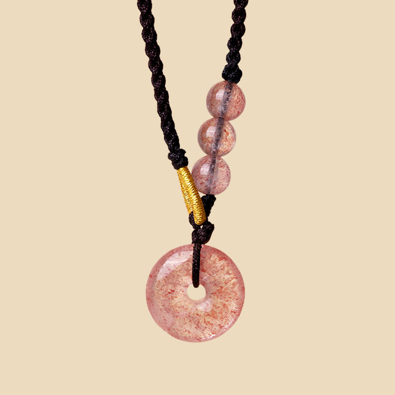 Stone of buddha Strawberry Quartz Chalcedony Peace Buckle Healing Necklace Pendant