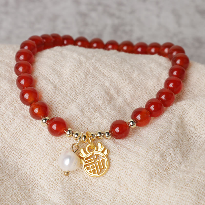 Stone of buddha Year of the Dragon Red Agate Jade Peace Buckle Fu Character Success Bracelet