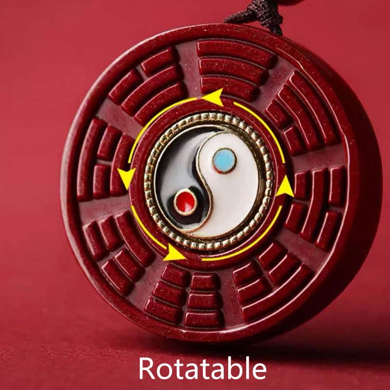 Stone of buddha Natural Cinnabar Bagua Rotatable Yin Yang Keep Away Evil Spirits Necklace Pendant