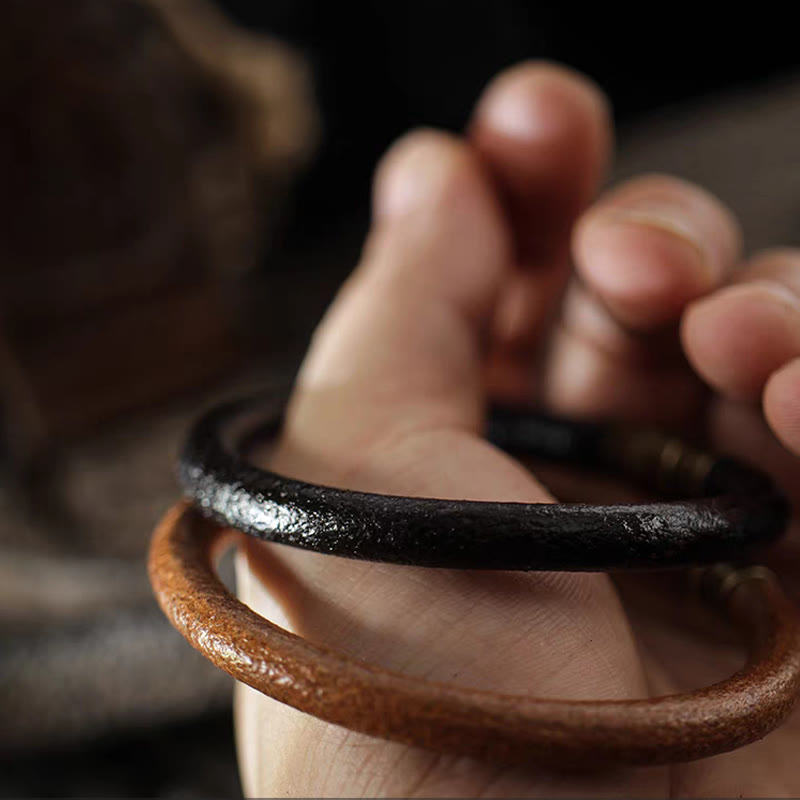 Stone of buddha Retro Leather Luck Healing Copper Magnetic Buckle Bracelet