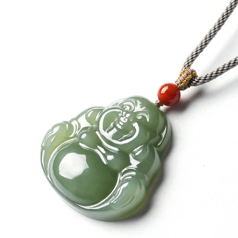 Stone of buddha Laughing Buddha Hetian Jade Abundance Necklace String Pendant
