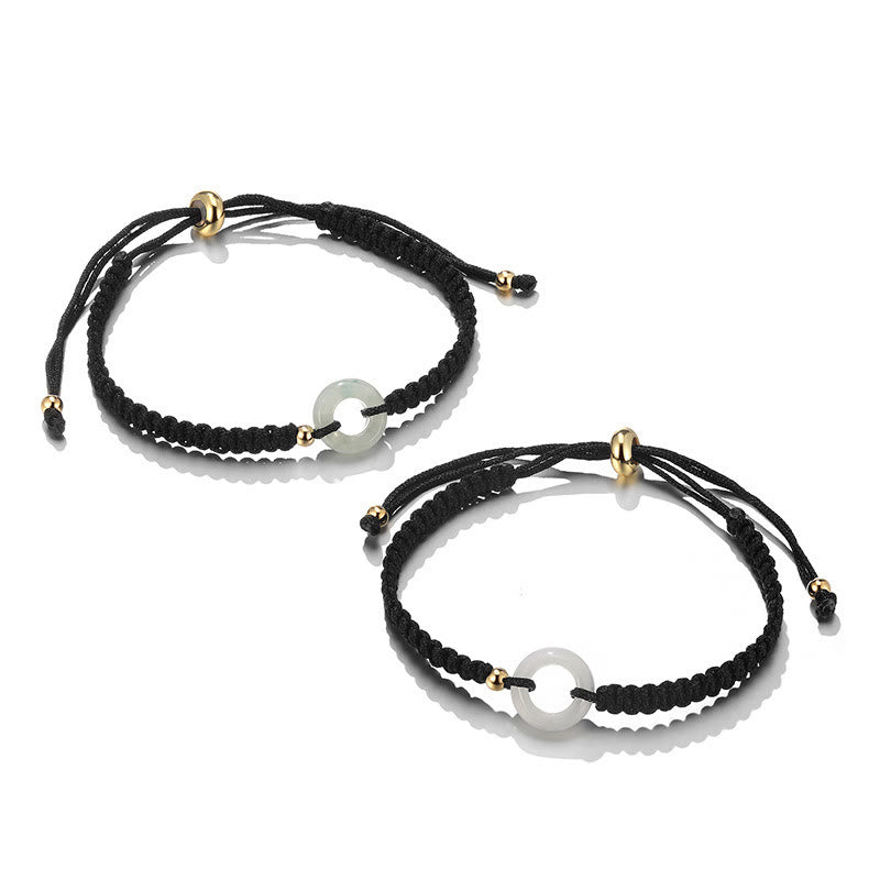 Stone of buddha 2Pcs Green Aventurine White Jade Peace Buckle Luck Braided Couple Bracelet