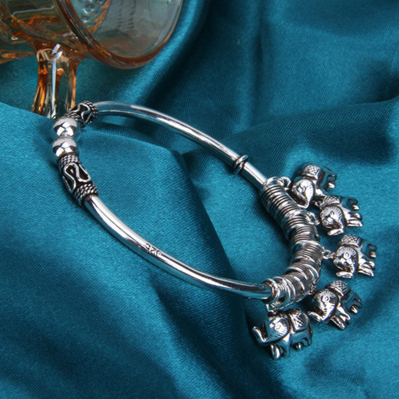 Stone of buddha 925 Sterling Silver Elephant Strength Bracelet Bangle