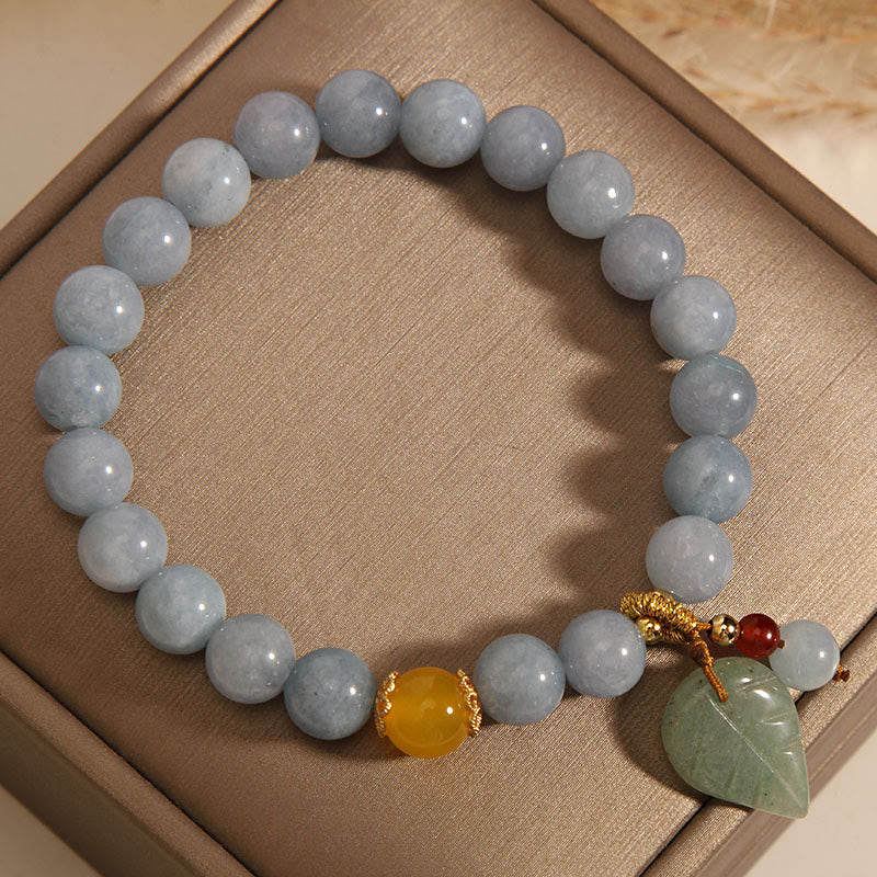 Stone of buddha Aquamarine Jade Leaf Healing Charm Bracelet