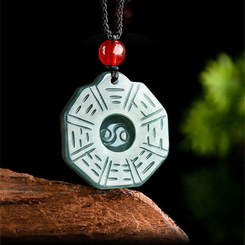 Stone of buddha Natural Jade FengShui Bagua Yin Yang Prosperity Necklace Pendant