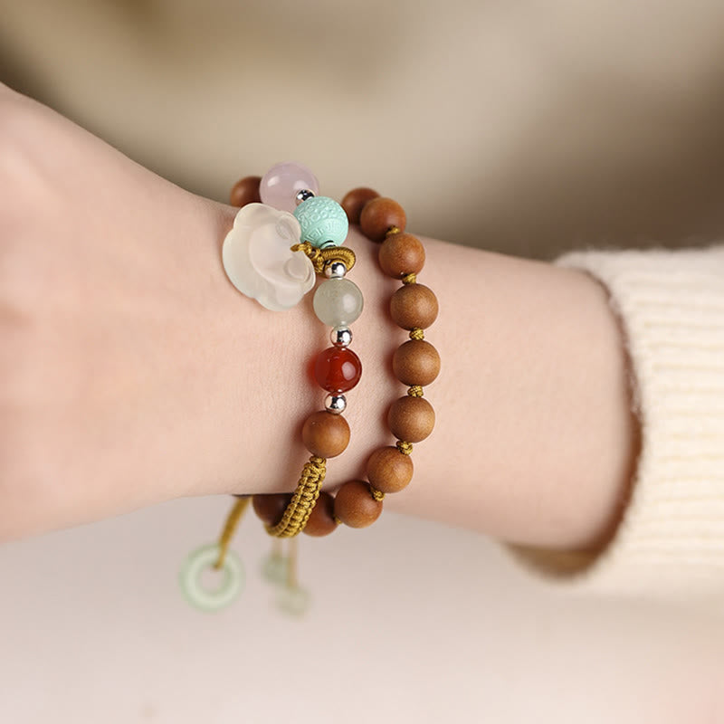 Stone of buddha Green Sandalwood Chalcedony Peace Buckle Charm Soothing Double Wrap Bracelet