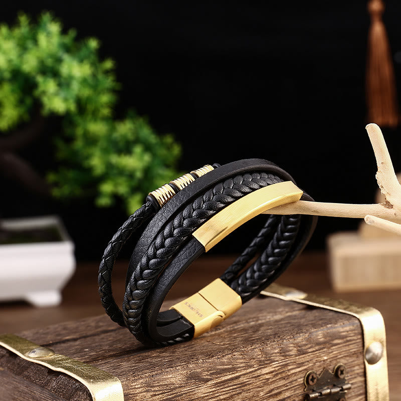 Stone of buddha Leather Multi-Layer Titanium Steel Balance Braided Magnetic Buckle Bracelet