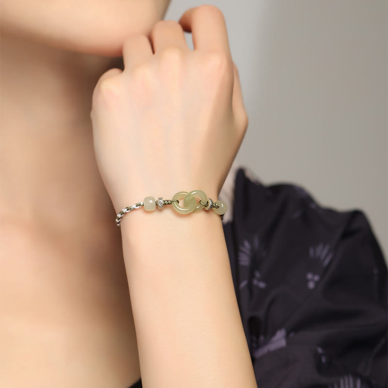 Stone of buddha Natural Hetian Jade Peace Buckle Luck Braided Bracelet