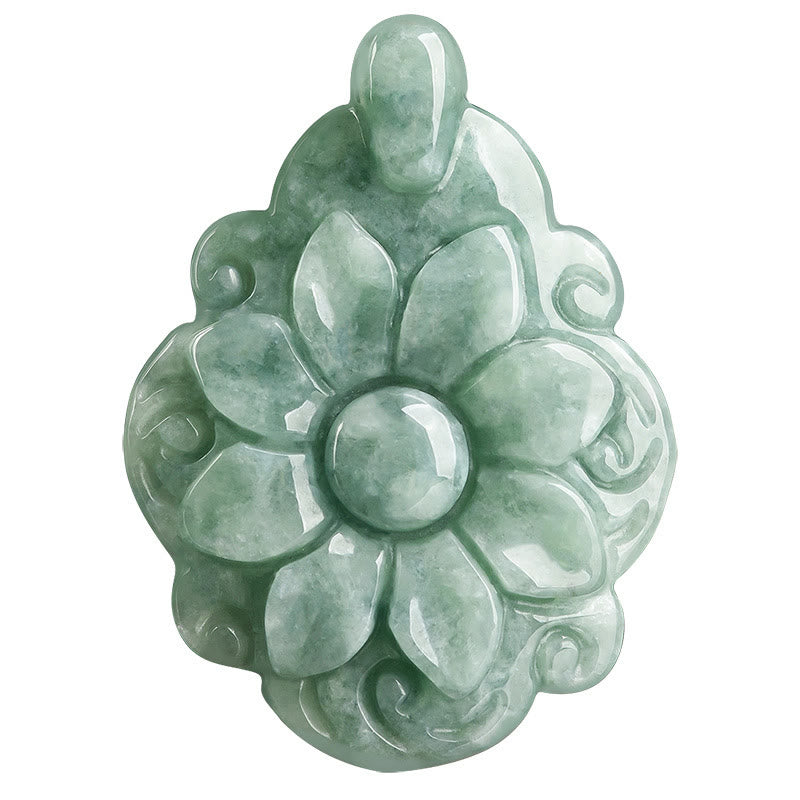 Stone of buddha Natural Jade Kalanchoe blossfeldiana Flower Pattern Luck Necklace Pendant