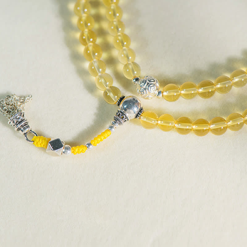 Stone of buddha 108 Mala Beads 925 Sterling Silver Natural Citrine Red Agate White Jade Prosperity Charm Bracelet