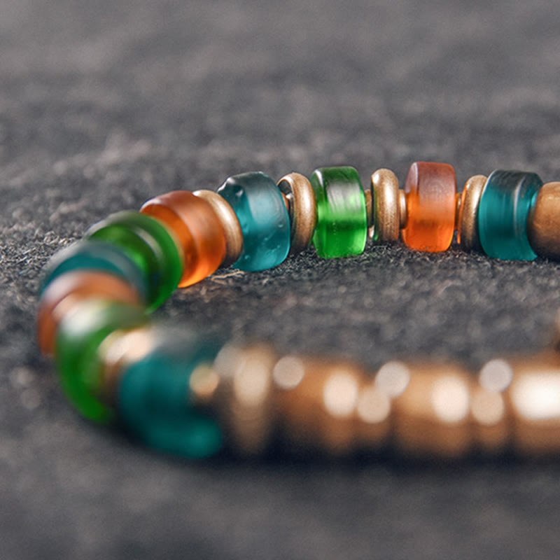 Stone of buddha Tibetan Colorful Glass Beads Copper Wealth Bracelet