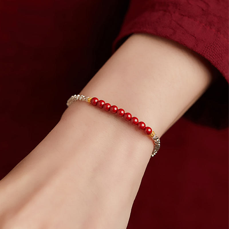 Stone of buddha 925 Sterling Silver Cinnabar Fu Character Blessing Bracelet