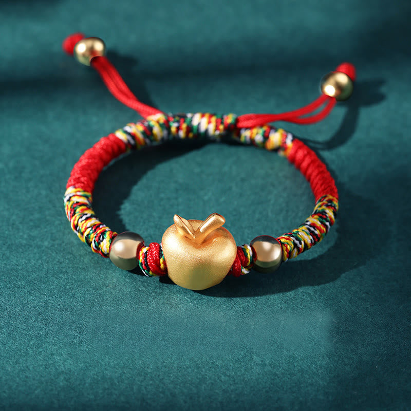 Stone of buddha 999 Sterling Silver Apple Red Multicolored Rope Luck Protection Handcrafted Kids Bracelet