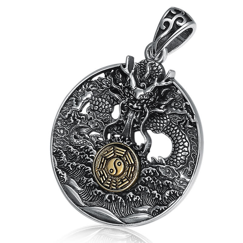 Stone of buddha Dragon Waves Yin Yang Bagua Luck Strength Necklace Pendant