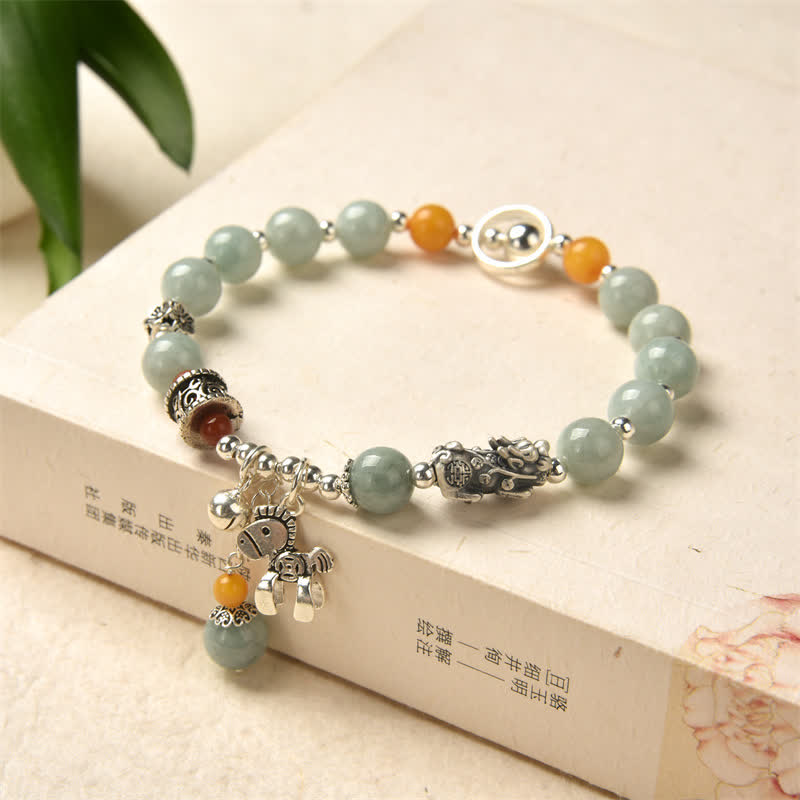 Stone of buddha 925 Sterling Silver Natural Jade Amber PiXiu Pony Success Bracelet