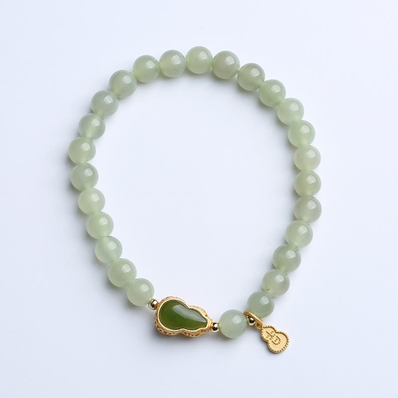 Stone of buddha 925 Sterling Silver Plated Gold Natural Hetian Jade Bead Gourd Lotus Bamboo Fu Character Luck Bracelet