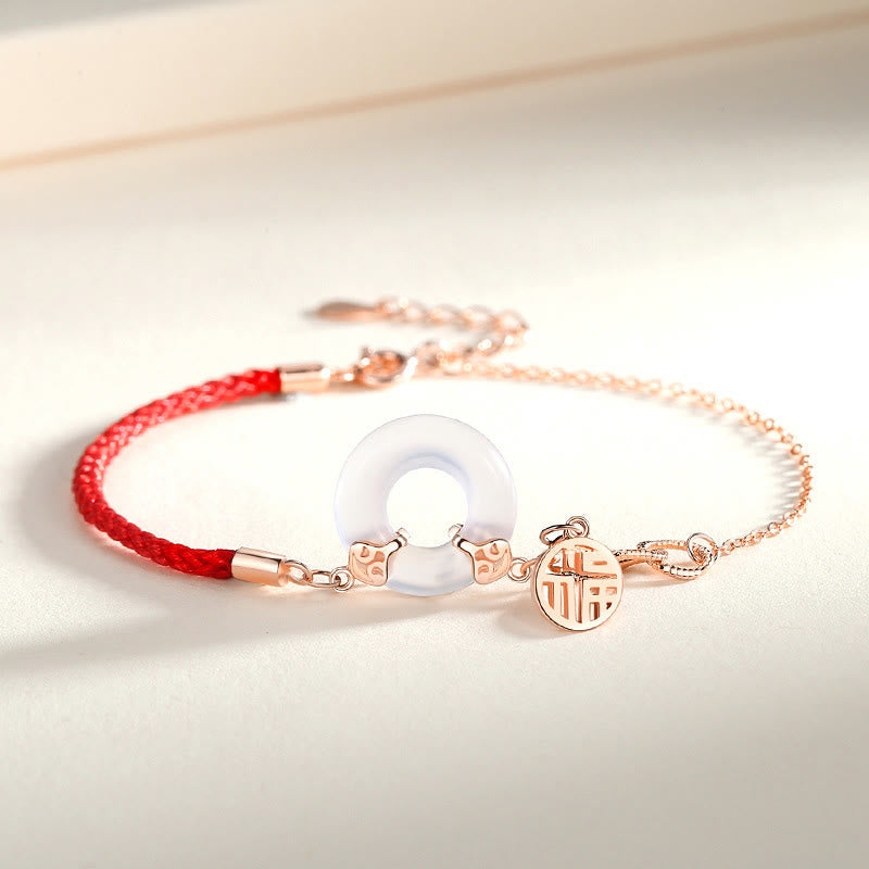Stone of buddha 925 Sterling Silver Peace Buckle Chalcedony Fu Character Harmony Bracelet