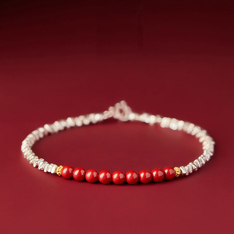 Stone of buddha 925 Sterling Silver Cinnabar Fu Character Blessing Bracelet