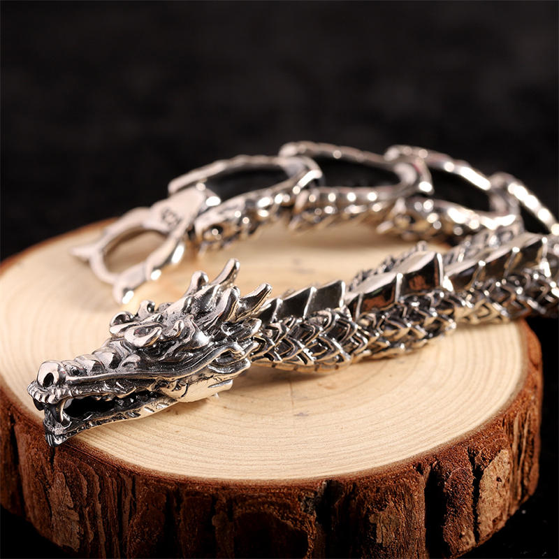 Stone of buddha 925 Sterling Silver Dragon Luck Success Bracelet Bangle