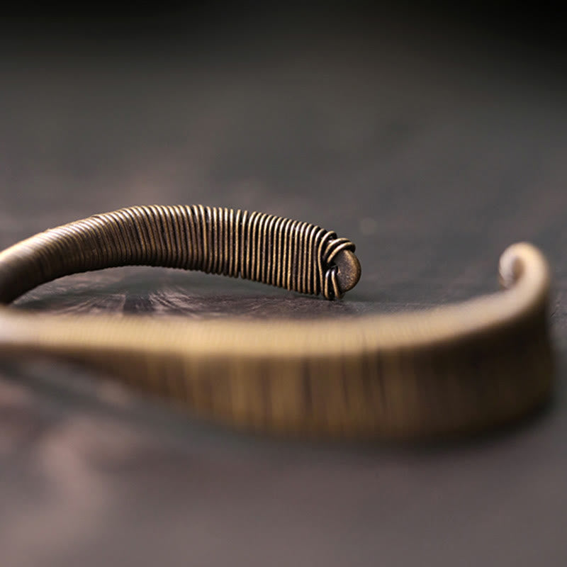 Stone of buddha Simple Design Wrapped Copper Luck Wealth Adjustable Cuff Bracelet