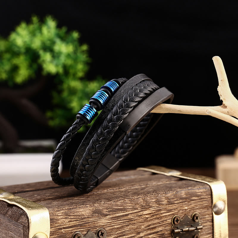 Stone of buddha Leather Multi-Layer Titanium Steel Balance Braided Magnetic Buckle Bracelet
