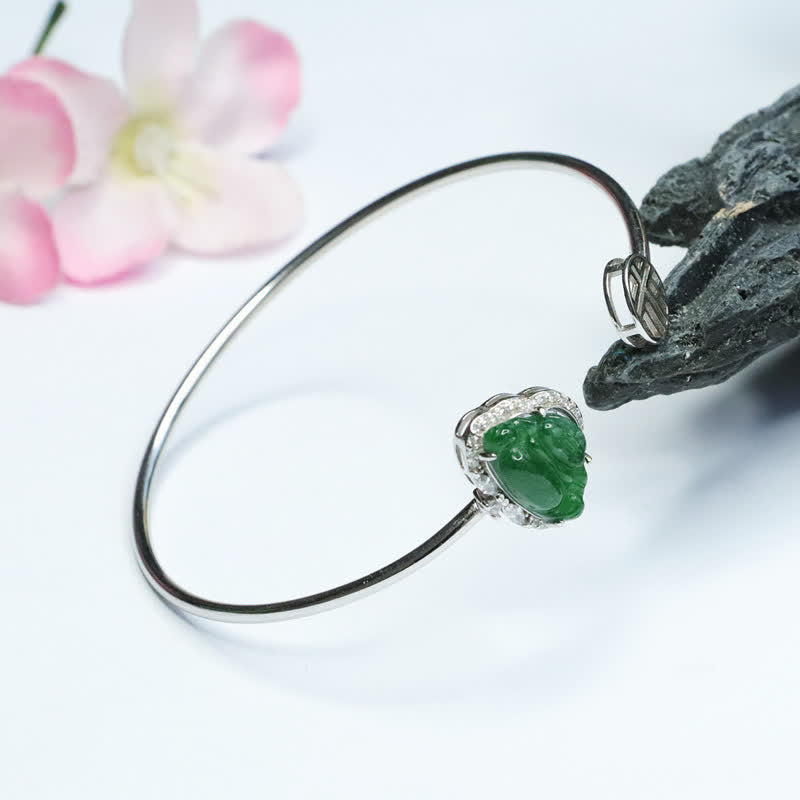 Stone of buddha 925 Sterling Silver Laughing Buddha Jade Luck Bracelet Bangle