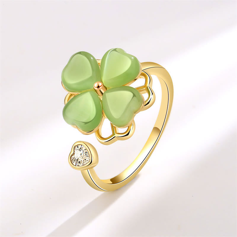 Stone of buddha Cat's Eye Four Leaf Clover Zircon Love Rotatable Ring
