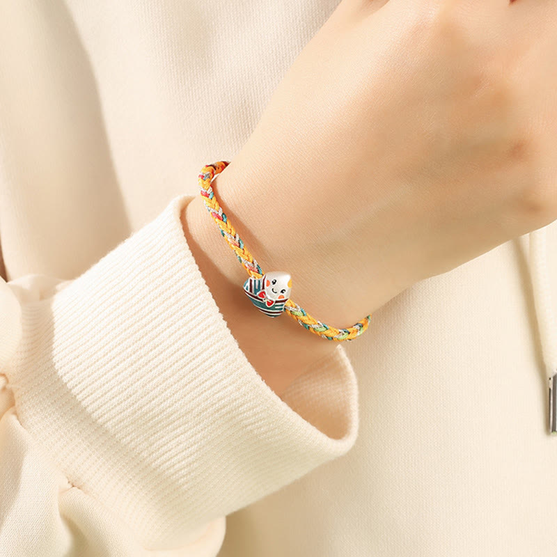 Stone of buddha 925 Sterling Silver Dragon Boat Festival Zongzi Pattern Luck Handmade Multicolored Rope Child Adult Bracelet