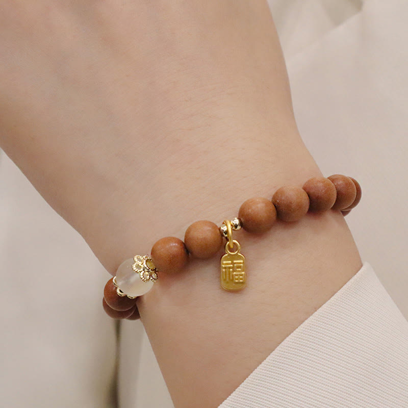 Stone of buddha Sandalwood Cat's Eye Fu Character Charm Protection Bracelet