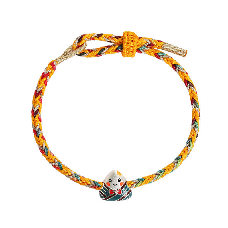 Stone of buddha 925 Sterling Silver Dragon Boat Festival Zongzi Pattern Luck Handmade Multicolored Rope Child Adult Bracelet