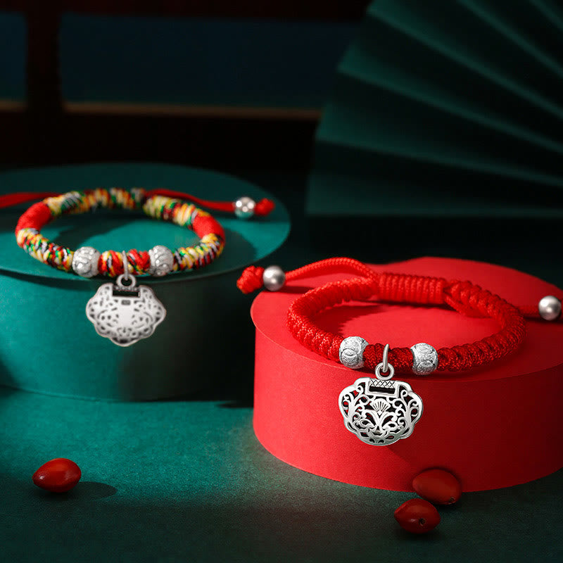 Stone of buddha 925 Sterling Silver Chinese Lock Charm Multicolored Red String Protection Handmade Braided Kids Bracelet