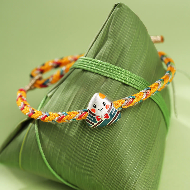 Stone of buddha 925 Sterling Silver Dragon Boat Festival Zongzi Pattern Luck Handmade Multicolored Rope Child Adult Bracelet