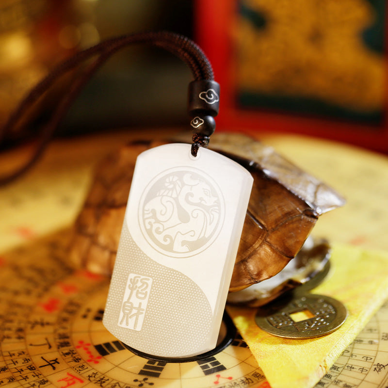 Stone of buddha White Jade PiXiu Yin Yang Luck Protection Necklace Pendant