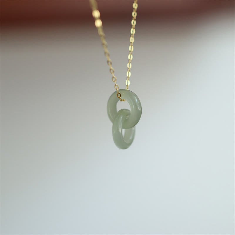 Stone of buddha 925 Sterling Silver Natural Double Peace Buckle Hetain Jade Luck Necklace Pendant