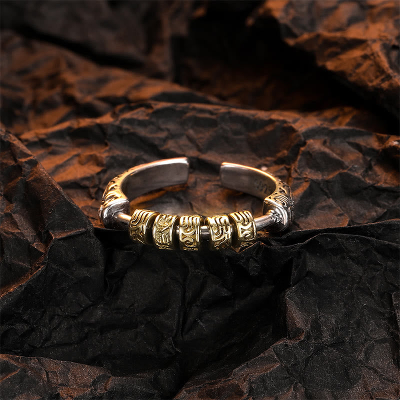 Stone of buddha 925 Sterling Silver Tang Dynasty Flower Design Luck Energy Ring