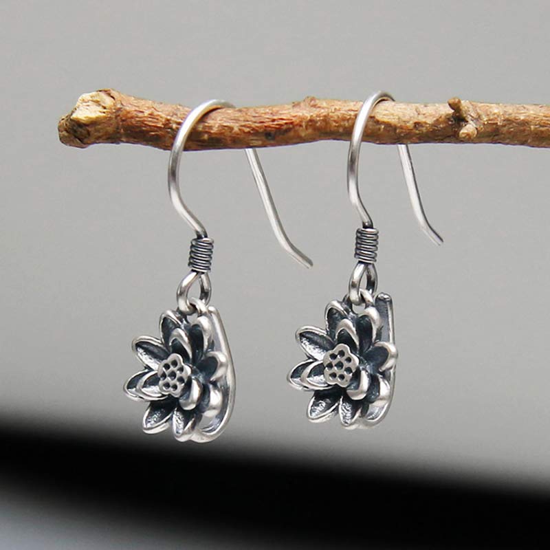 Stone of buddha 925 Sterling Silver Lotus Flower Enlightenment Earrings