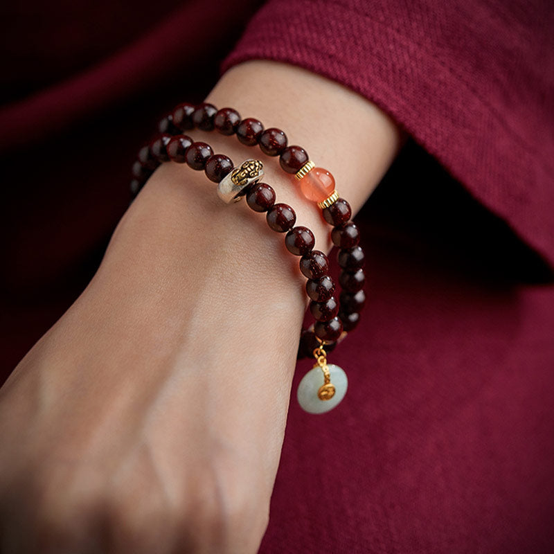 Stone of buddha Chinese Zodiac Natal Buddha Small Leaf Red Sandalwood Jade Red Agate PiXiu Sooth Bracelet