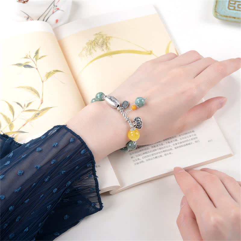 Stone of buddha 925 Sterling Silver Cyan Jade Amber Success Bracelet