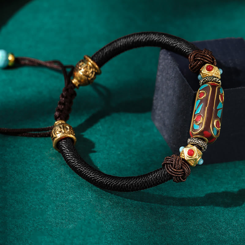 Stone of buddha Handmade Tibetan Turquoise Om Mani Padme Hum Strength Braided Bracelet