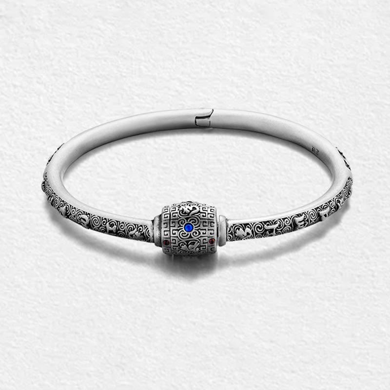 Stone of buddha 990 Sterling Silver Tibetan Auspicious Clouds Om Mani Padme Hum Engraved Creativity Bracelet Bangle