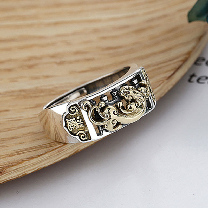 Stone of buddha 925 Sterling Silver PiXiu Luck Wealth Adjustable Ring